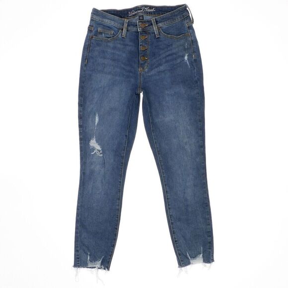 Universal Thread Jeans Womens Size 4 High Rise Skinny Crop Button Distress 26x24 - Picture 1 of 12